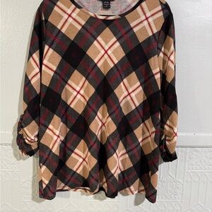 Robert Louis Plaid Long Sleeve Top in Tan, Black & Red